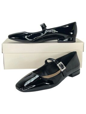 ON 34th Saadet Black Patent Leather Womens Mary Jane Flats Size 8M